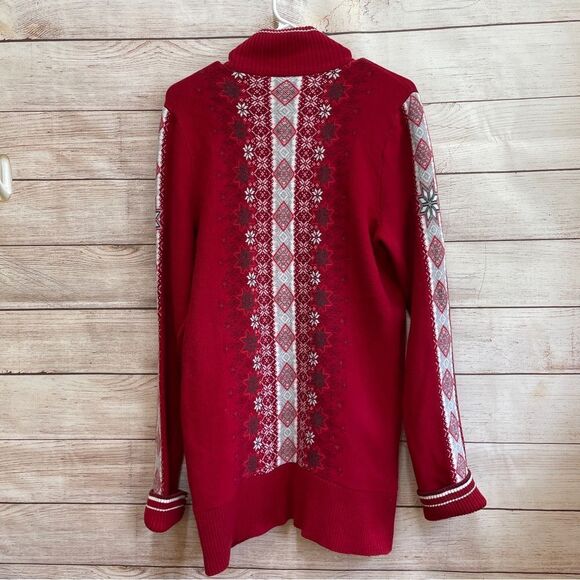 VINTAGE EDDIE BAUER ZIP FRONT SWEATER IN SNOWFLAKE FAIR ISLE DESIGN - Picture 4 of 9